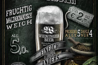 Produkttafel zum Wieninger Bio-Weißbier. 